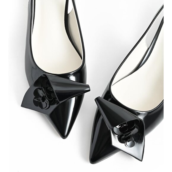 Sicare Slingback Heels Pumps Synthetic Black Women Flower Block Heel Dress Shoes - Picture 2 of 12